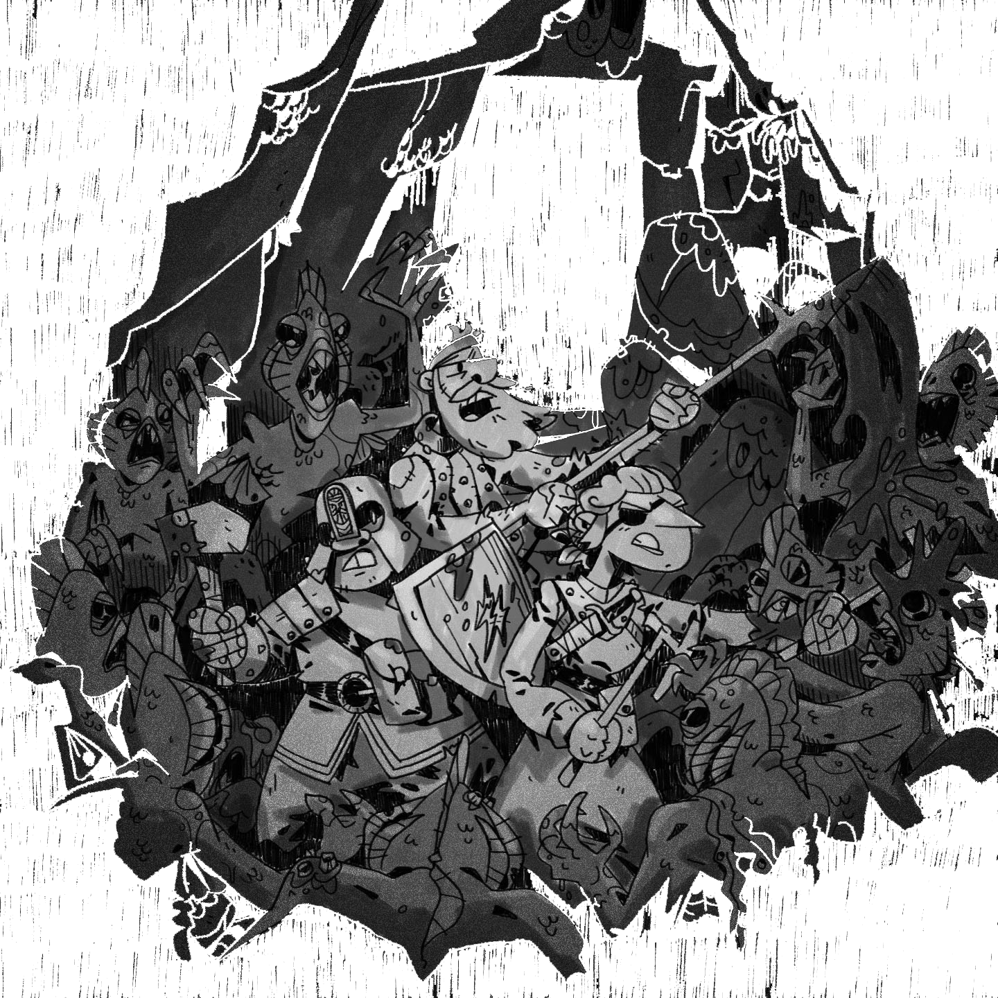 surrounded by fishmen